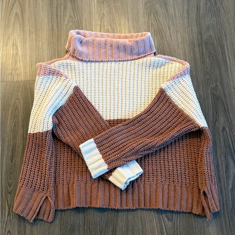 Anthropology POL Chunky Knit Oversized Sweater - Color Block - Size L - Picture 5 of 6